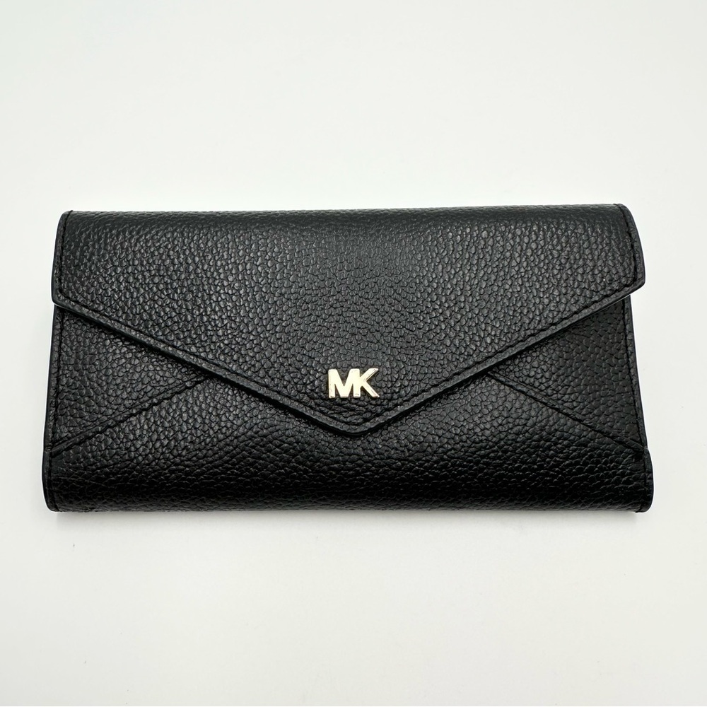 Michael Kors Black Leather Slim Trifold Envelope Wallet - Picture 1 of 11